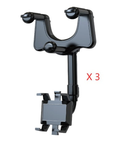 360° Rearview Mirror Phone Holder – Retractable 0-5cm Arm | 4-Claw Grip | Universal Fit