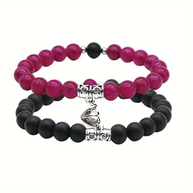Couple Natural Stone Magnetic Bracelet & Necklace Set – Matching Love Jewelry