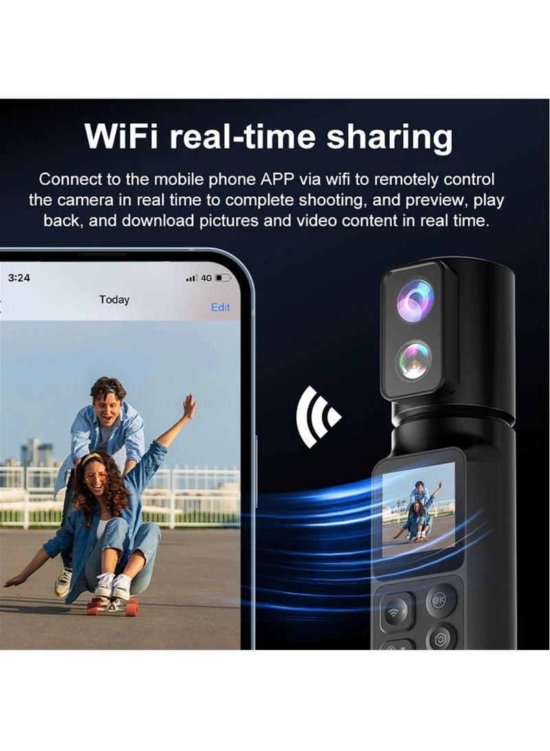 NovaNest 6K Ultra HD Handheld Action Camera – 50MP Professional Dual Lens Vlog Camera with 360° Rotating Lens & EIS Image Stabilization