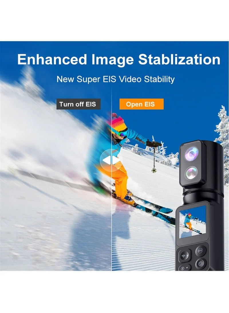NovaNest 6K Ultra HD Handheld Action Camera – 50MP Professional Dual Lens Vlog Camera with 360° Rotating Lens & EIS Image Stabilization