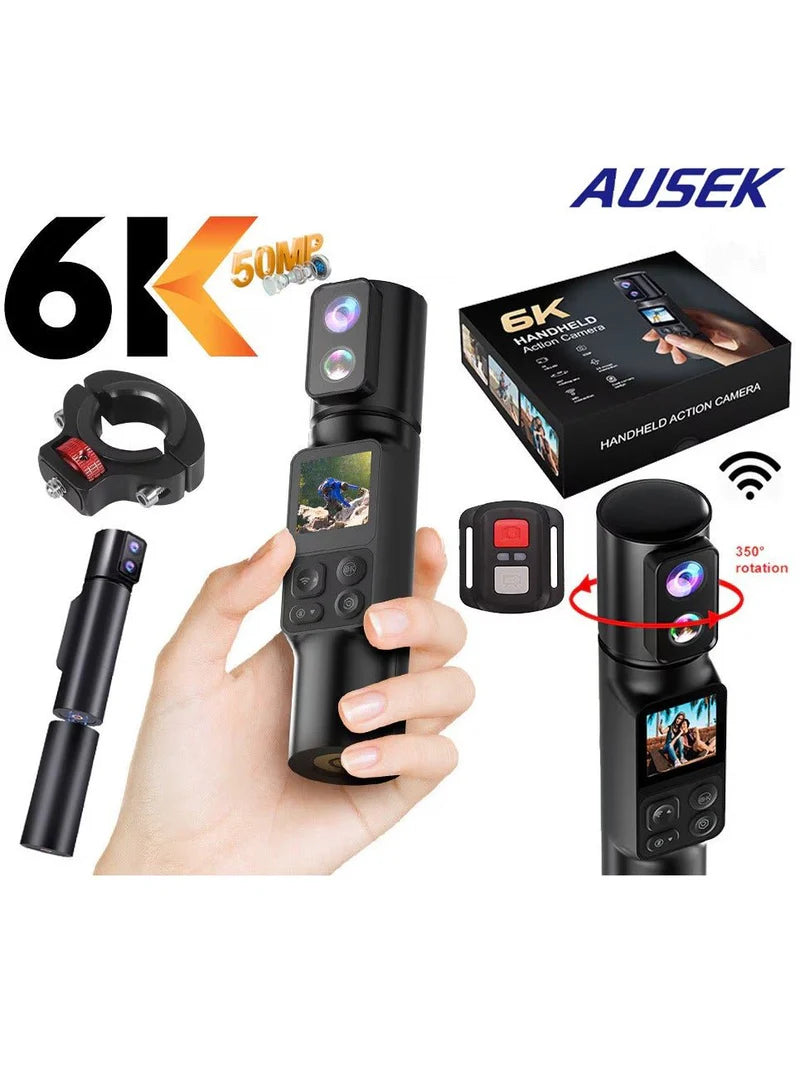 NovaNest 6K Ultra HD Handheld Action Camera – 50MP Professional Dual Lens Vlog Camera with 360° Rotating Lens & EIS Image Stabilization