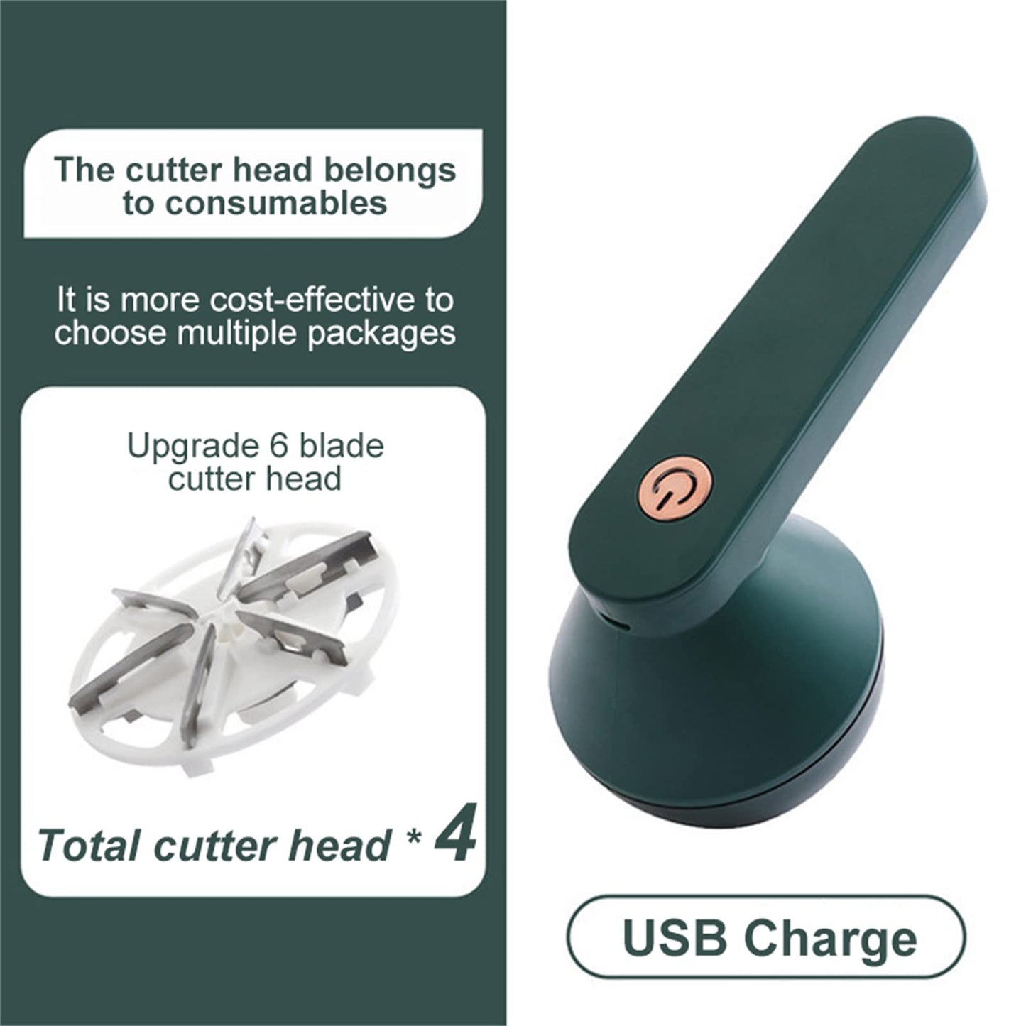 Portable USB Electric Lint Remover – 6-Blade 2000mAh Rechargeable Fabric Shaver | Green & White