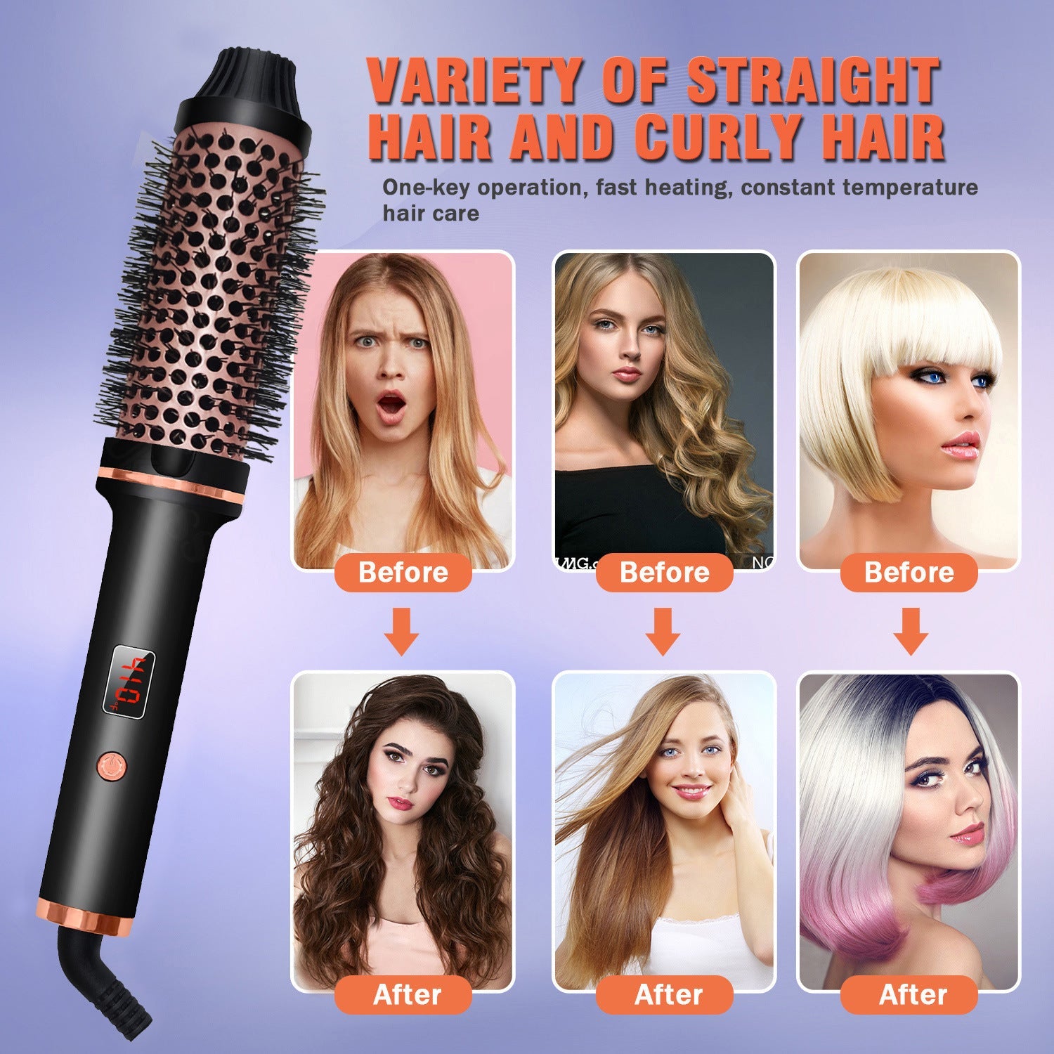 2-in-1 Hair Curler & Straightener Comb – Negative Ion Fast Heating | Black & Pink | US/UK/EU/AU