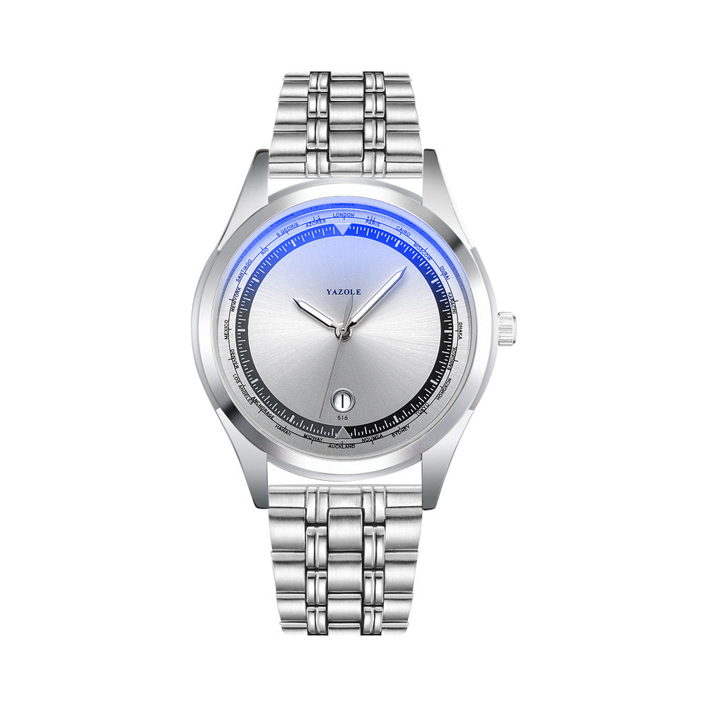 Luxury Business Men's Steel Watch – Luminous Hands, Calendar & Blue Ray Glass | Waterproof