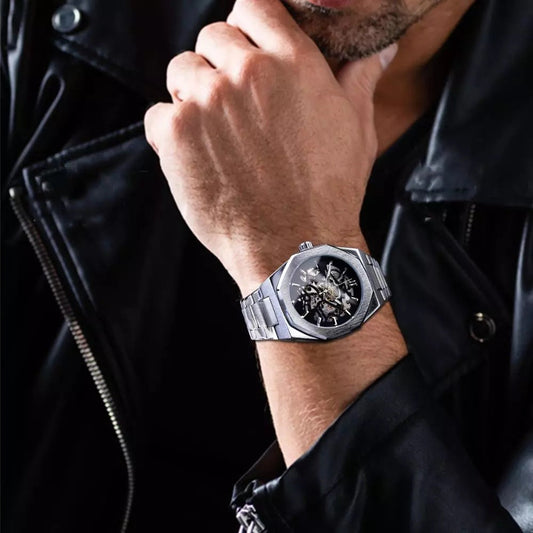 Luxury Men's Automatic Mechanical Watch – Skeleton Dial Stainless Steel Classic Timepiece