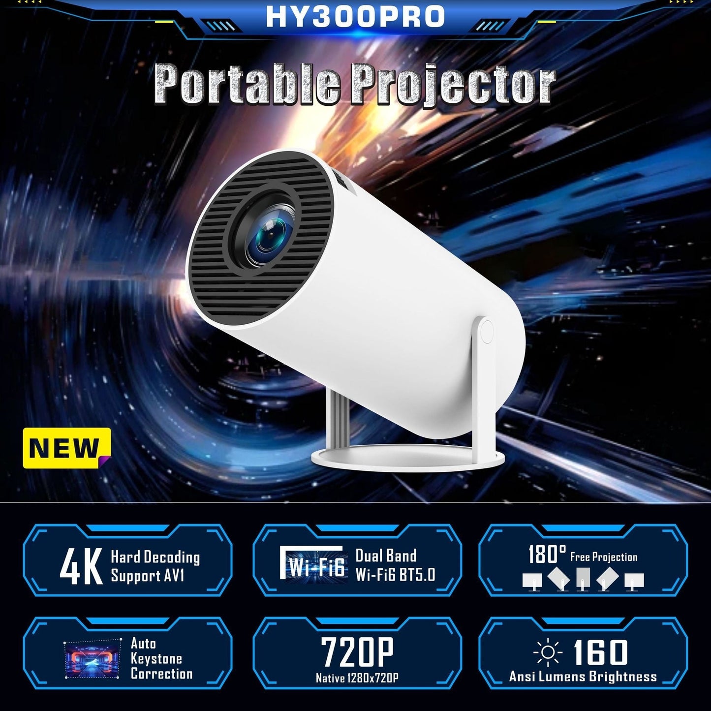 HY300 Pro Portable Projector – HD Home Theater Mini Projector for Indoor & Outdoor Use