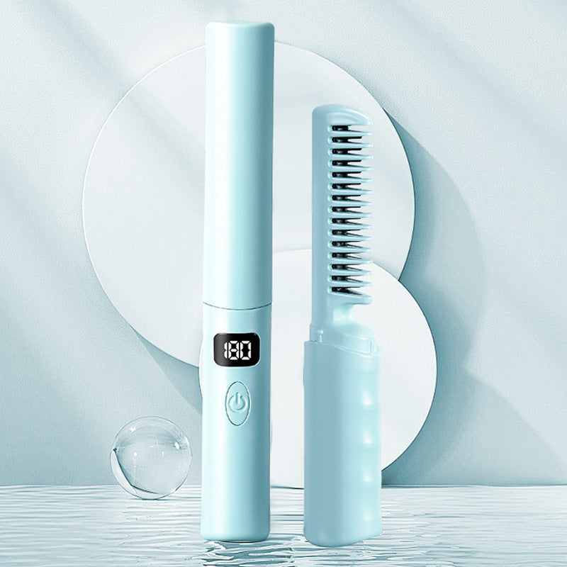 LCD Cordless Hair Straightening Comb – USB Rechargeable Wireless Styling Brush | Pink, Blue & Purple