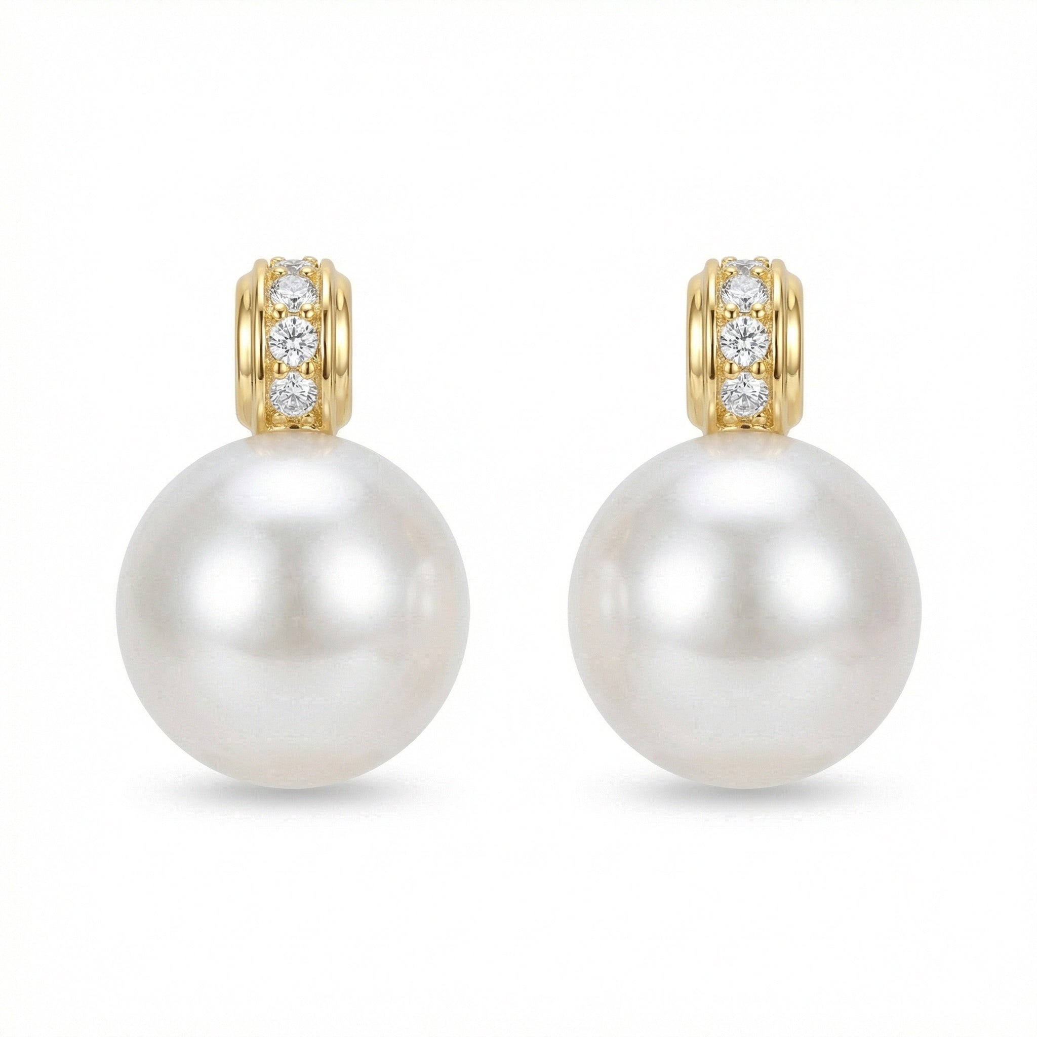 925 Sterling Silver Pearl Drop Earrings – Elegant White Pearl with Diamond Accents