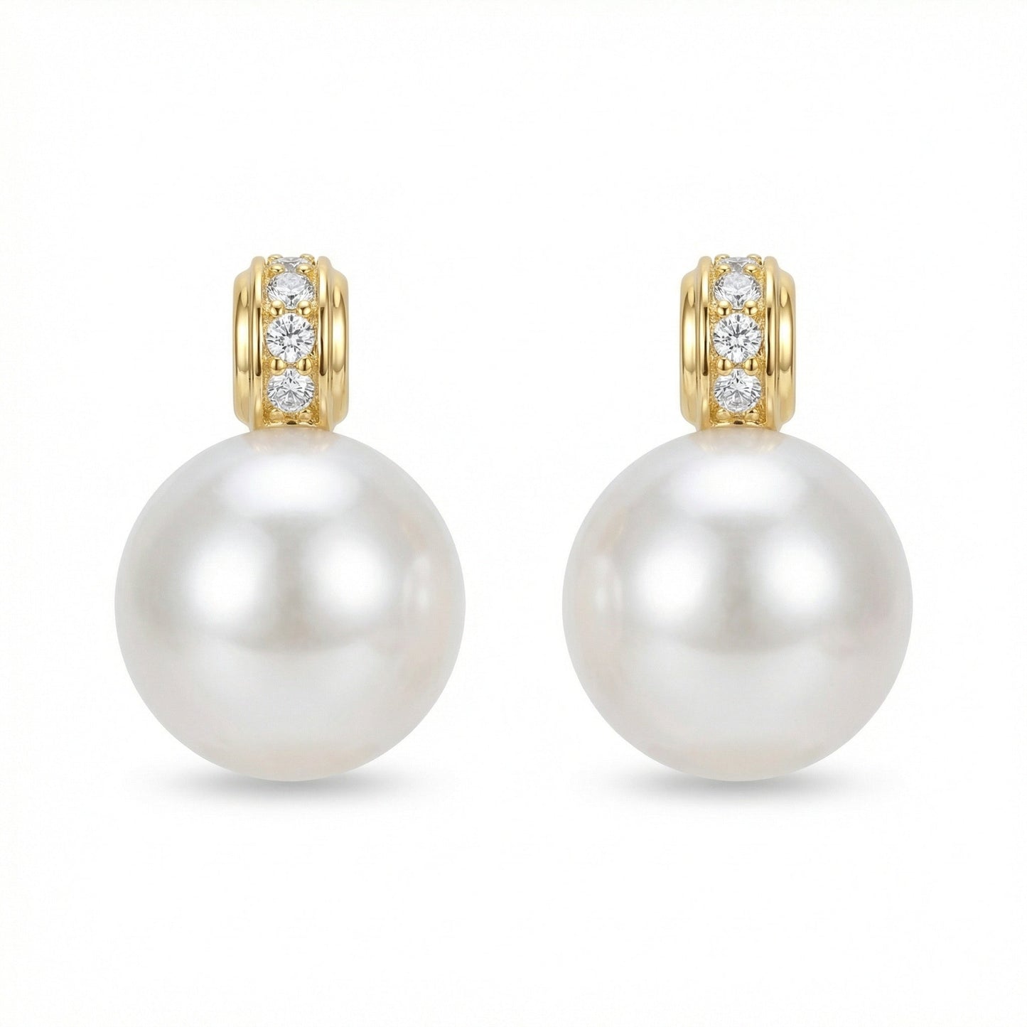 925 Sterling Silver Pearl Drop Earrings – Elegant White Pearl with Diamond Accents
