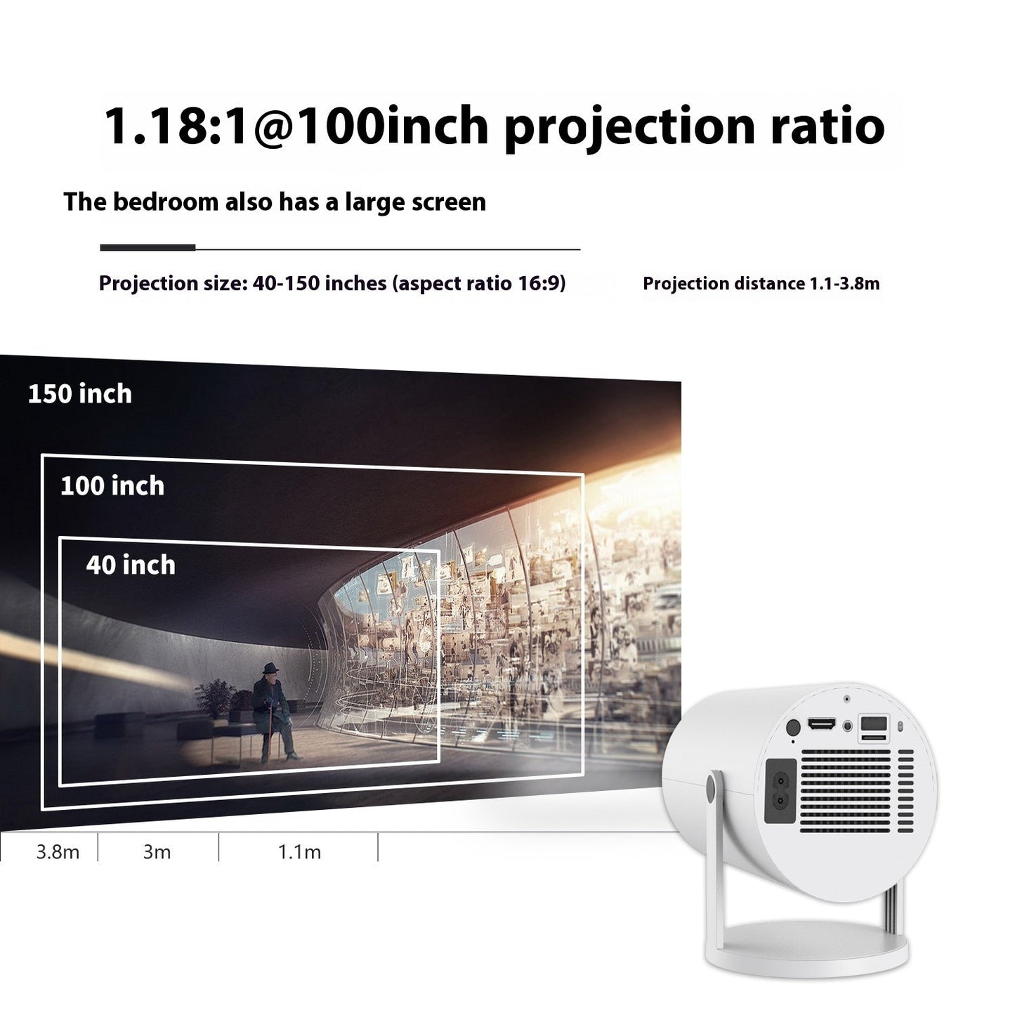 Portable 180° Smart Projector – Auto Focus Home Theater with WiFi & Bluetooth