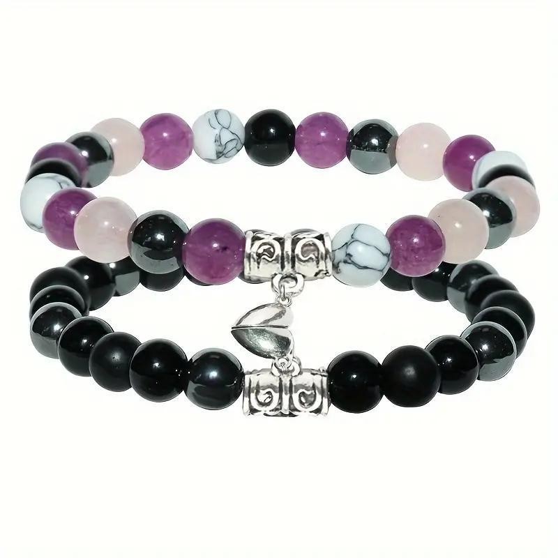 Couple Natural Stone Magnetic Bracelet & Necklace Set – Matching Love Jewelry