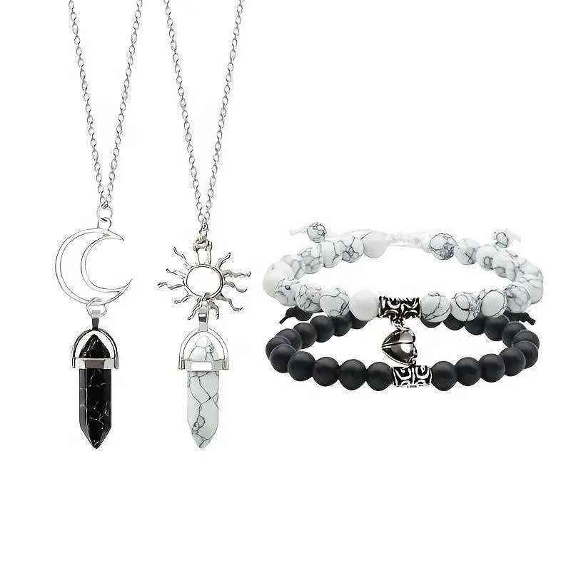 Couple Natural Stone Magnetic Bracelet & Necklace Set – Matching Love Jewelry