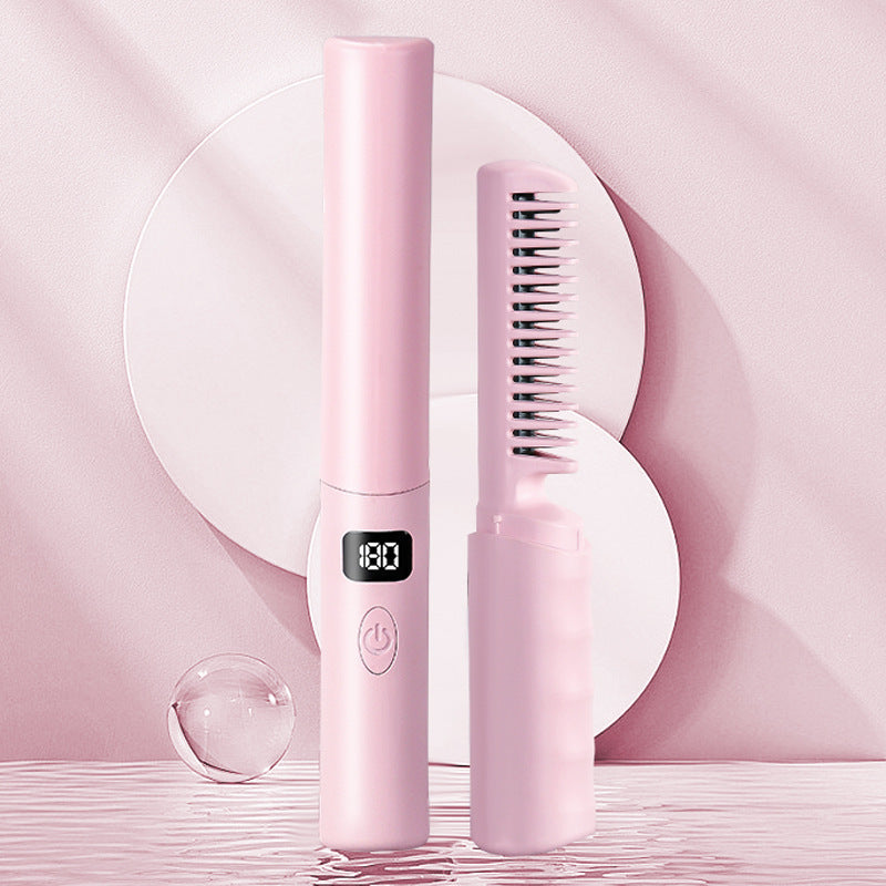 LCD Cordless Hair Straightening Comb – USB Rechargeable Wireless Styling Brush | Pink, Blue & Purple